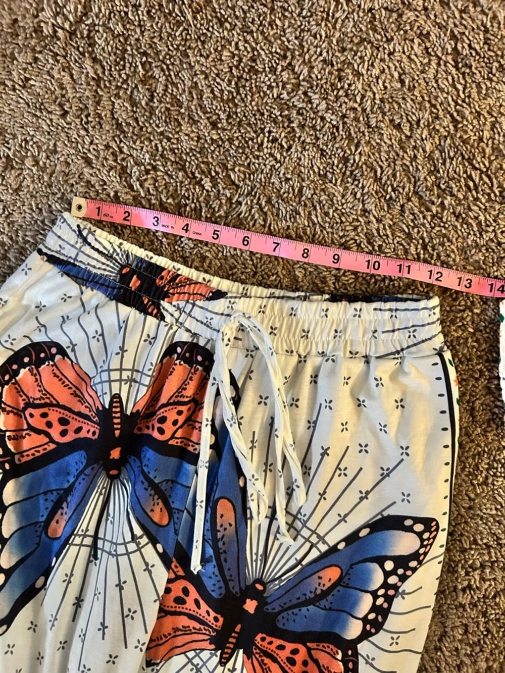 2-pc Butterfly-Print Wide-Leg Top and Pants — White with Orange & Blue - Picture 11 of 16